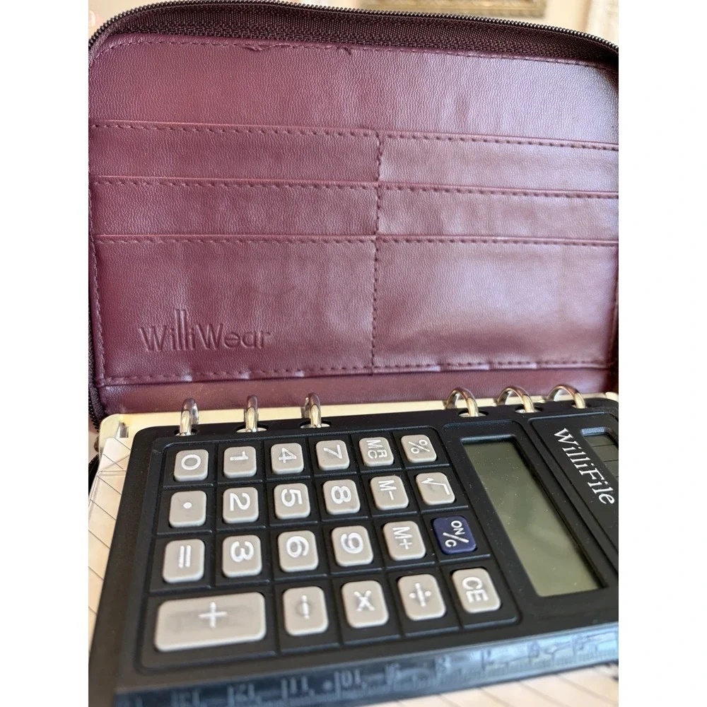Willi Wear Organizer Planner,  Wallet Wristlet,  Double Zip, Burgundy, Y2k, Calc